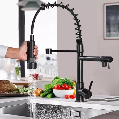 Spring single handle kitchen sink mixer black