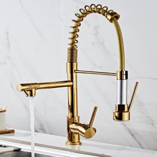Spring single handle kitchen sink mixer gold (2)