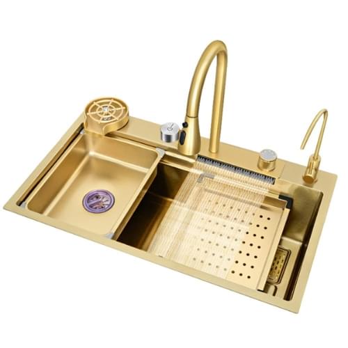 Stainless steel kitchen sink nano waterfall sink sus304 unique style gold